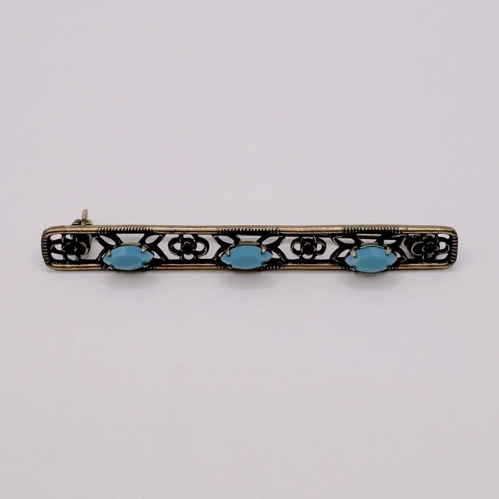 VINTAGE Filigree Crystal Bar Brooch